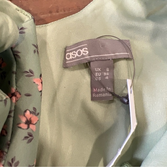 ASOS Pastel Floral Green Mermaid Dress V-neck midi Feminine Bows Cottagecore 4 - Picture 6 of 12